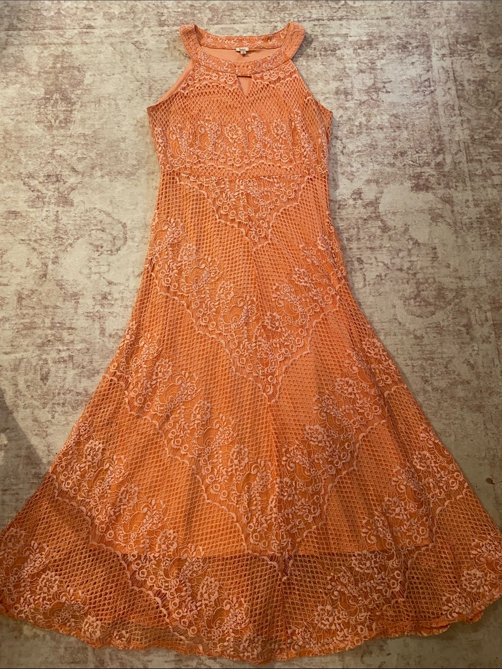 Reba Sleeveless Crochet Lace Maxi Dress - Orange small